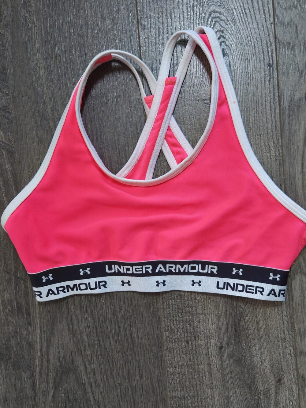 Under Armour Neon Pink Crossback Sports Bra with Logo Band